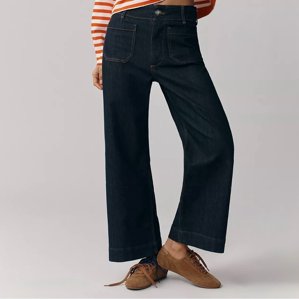 Anthropologie Maeve The Colette Wide Leg Jeans Size 24 Dark Denim Rinse
